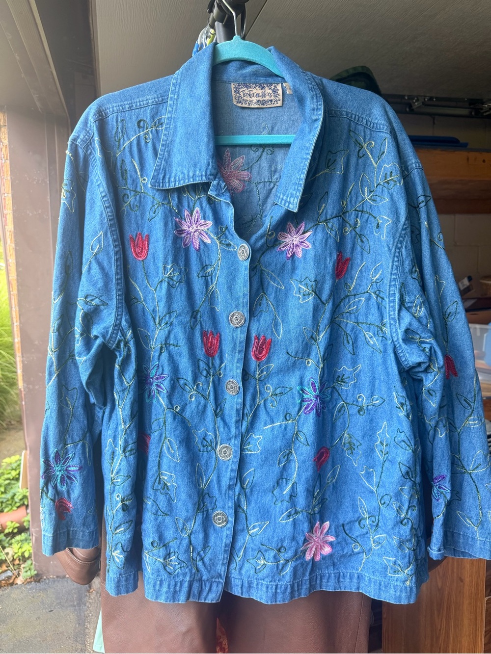 Embroidered Denim Jacket - Blue Floral